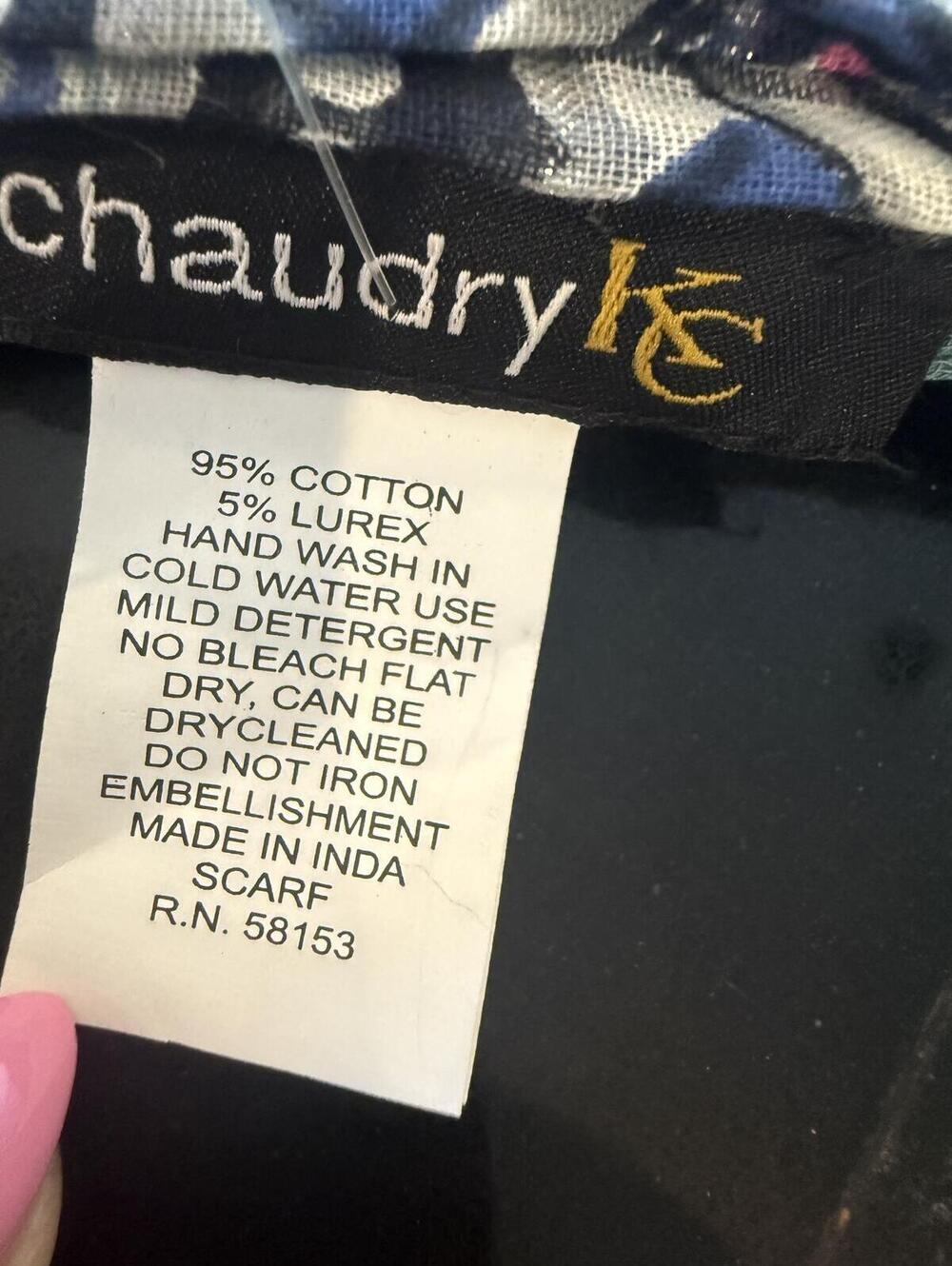 Chaudry KC Embellished Cotton Teal/Purple Scarf - Picture 2 of 6